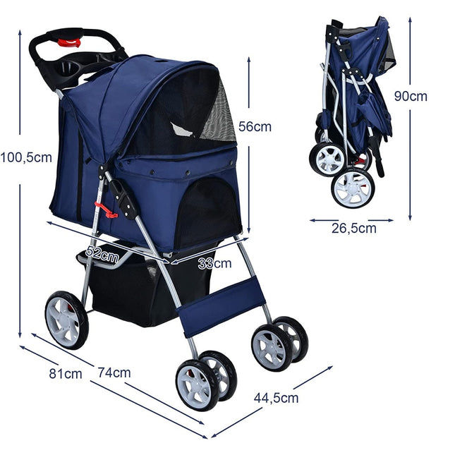 Carucior pentru Animale Mici, Pliabil, Capacitate 15 kg