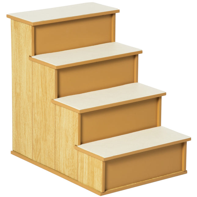 Scari pentru animale de companie, pentru caini/pisici, 4 trepte, plus scurt, pana la 30 kg, 40 x 59 x 54,2 cm, natural