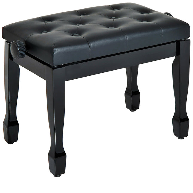 Scaun pentru pian Bancă pentru pian Taburet cosmetic Scaun reglabil pe înălțime Instrumente muzicale de exersare Lemn masiv din piele artificială Negru 64 X 35 X 45-55 Cm