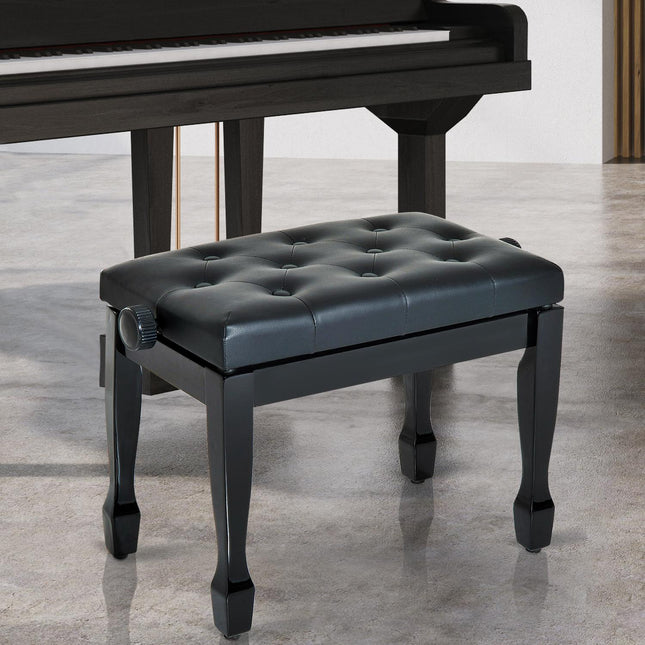 Scaun pentru pian Bancă pentru pian Taburet cosmetic Scaun reglabil pe înălțime Instrumente muzicale de exersare Lemn masiv din piele artificială Negru 64 X 35 X 45-55 Cm