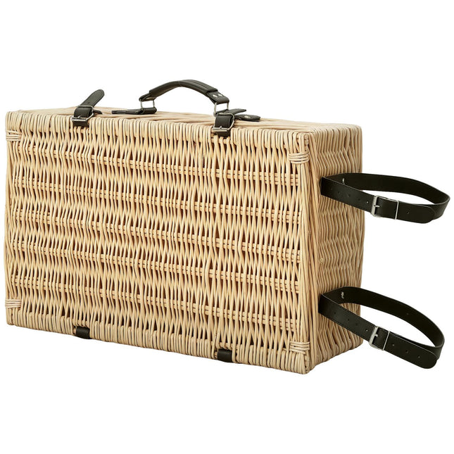 Coș de picnic din lemn de salcie, valiză de picnic pentru 4 persoane cu compartiment de răcire izolat, pătură de picnic, set de tacâmuri, set de picnic, set complet pentru camping, plajă, Crăciun, lemn natural