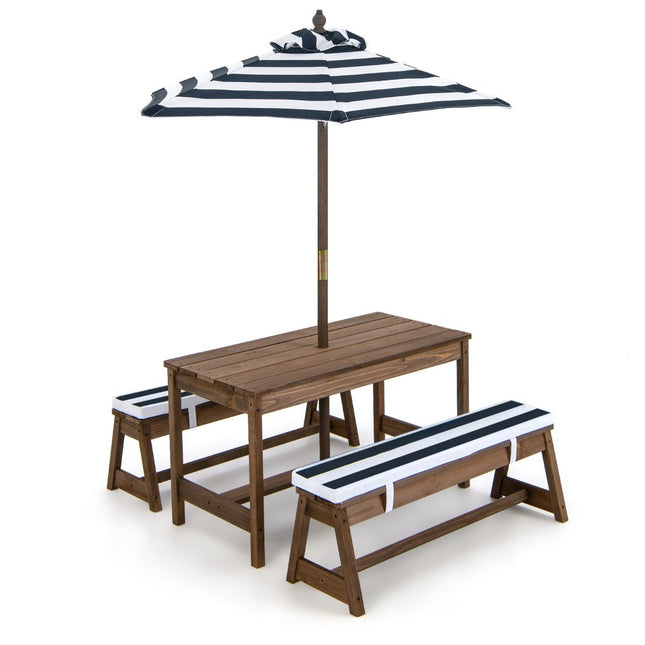 Picnic table with parasol & benches table and bench set blue
