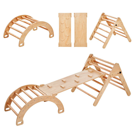 Pikler Triangle Set 5-in-1, Ramp and Arch, Wood