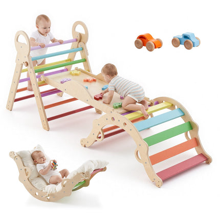 Pikler Triangle Set, 9-in-1 Foldable Solid Wood, 150 lb