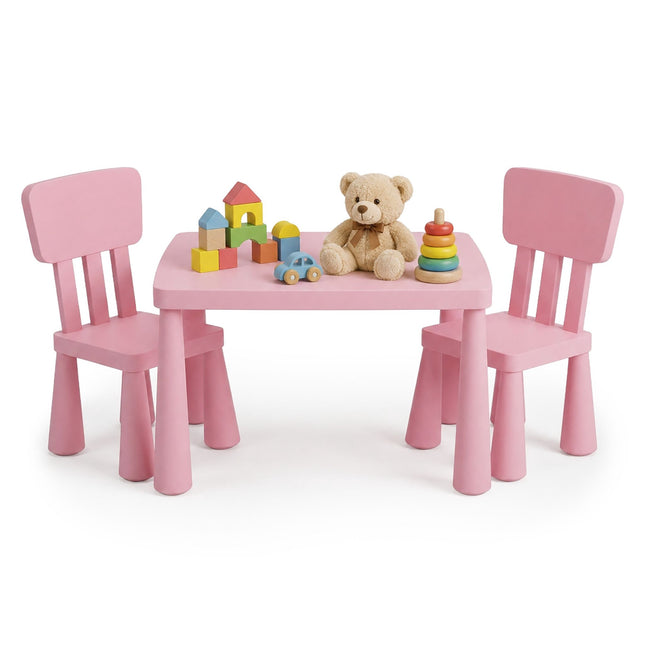Set masă și scaune pentru copii, roz, din plastic, format din 3 piese