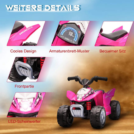 ATV electric roz pentru copii cu lumină LED, claxon și anvelope late