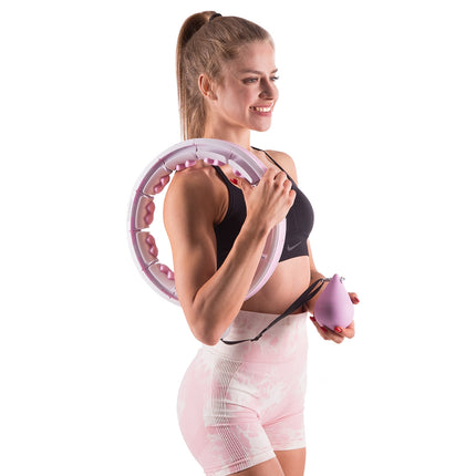 Hula Hoop ponderat roz cu contor și suport pentru talie