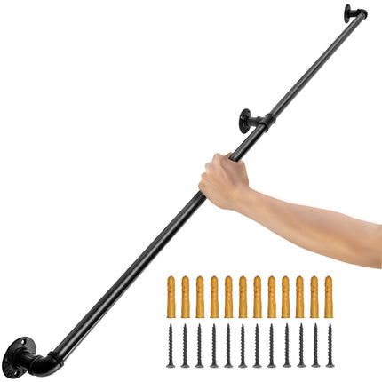 Pipe Stair Handrail, 6 Ft Carbon Steel Wall Mount, 440 Lb