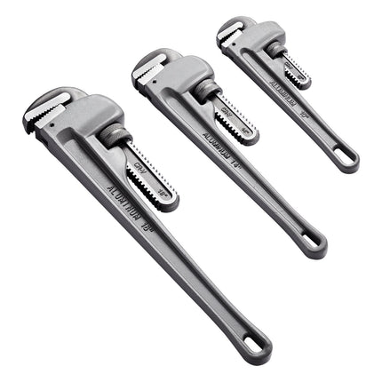 Pipe Wrench Set, Aluminum 10, 14, 18 In, 3-Piece