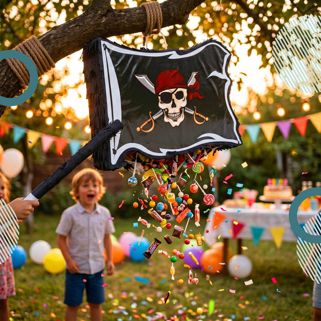 Set Pinata cu Steaguri Pirate – Băț și Mască pentru Ochi