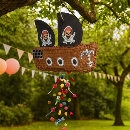 Set de piñata cu corabie pirat, bâtă și mască