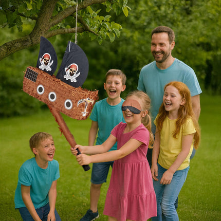Set de piñata cu corabie pirat, bâtă și mască