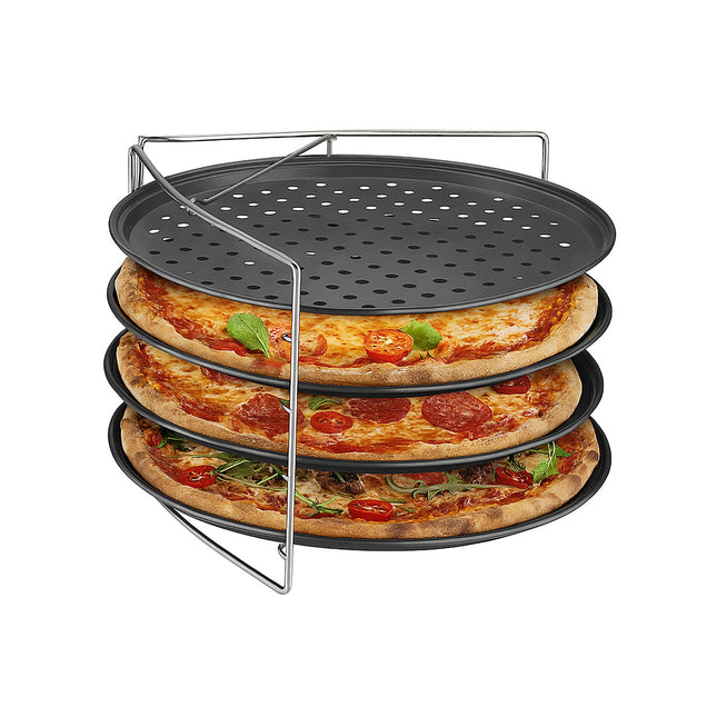 Set de tăvi pentru pizza cu suport - antiaderente, perforate