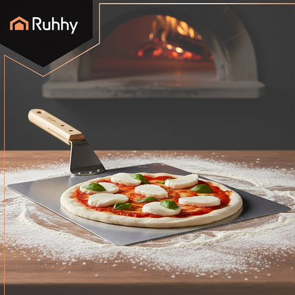 Pala de pizza cu mâner din silicon – oțel inoxidabil, lemn