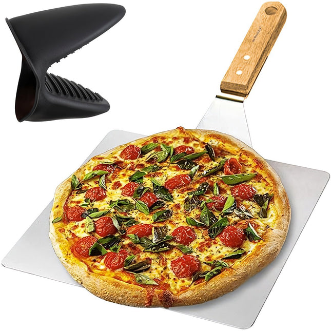 Pizza Peel with Silicone Grip – Stainless Steel, Wood