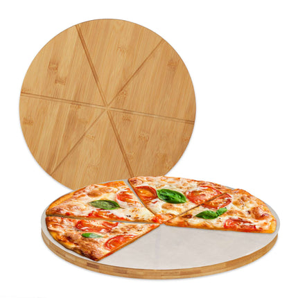 Placa pizza din bambus, 2 buc, cu hartie de copt