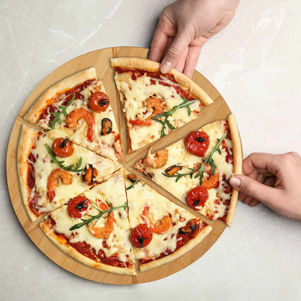 Placa pizza din bambus, 2 buc, cu hartie de copt