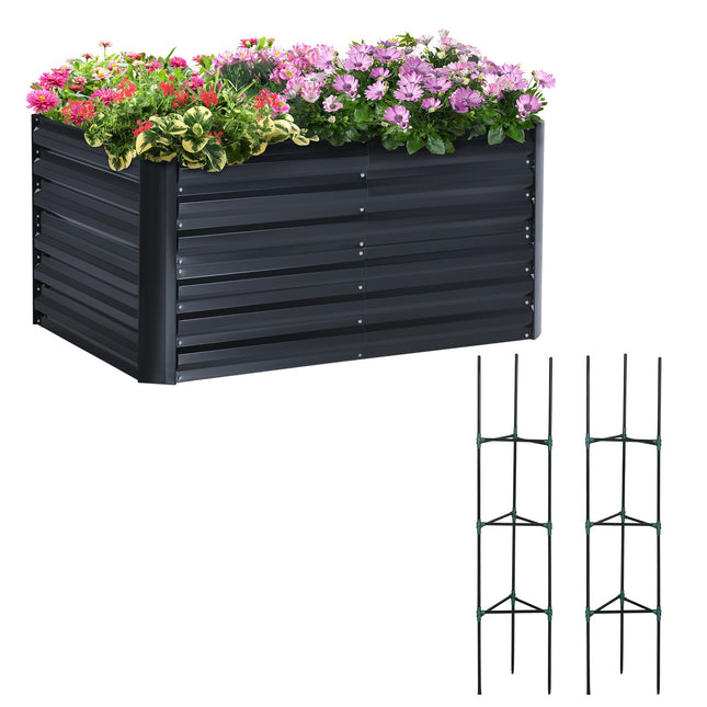 Cutie pentru plante cu grilă de susținere Set pat înălțat 3 piese pentru grădină, oțel, gri închis, 120X90X59Cm