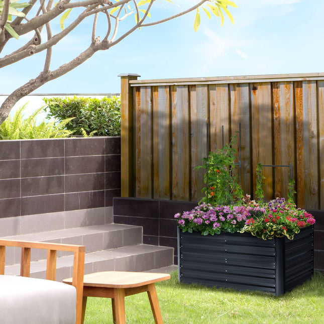 Cutie pentru plante cu grilă de susținere Set pat înălțat 3 piese pentru grădină, oțel, gri închis, 120X90X59Cm