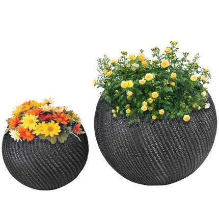 Ghivece pentru plante Set 2 ghivece cu orificii de scurgere, stivuibile, pentru interior și exterior, oxid de magneziu, gri