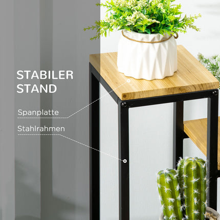 Raft pentru plante, scari de flori cu 4 niveluri, suport pentru plante cu mai multe niveluri, suport pentru plante pentru gradina, balcon, lemn, natural, 34 X 34 X 66Cm