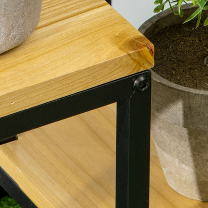 Raft pentru plante, scari de flori cu 4 niveluri, suport pentru plante cu mai multe niveluri, suport pentru plante pentru gradina, balcon, lemn, natural, 34 X 34 X 66Cm