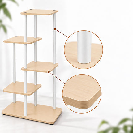 Plant Stand with 5 Square Shelves, Iron and MDF – White, 107 cm High