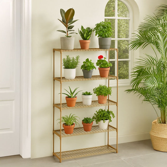 Suport pentru plante cu 5 niveluri - maro, pentru interior/exterior
