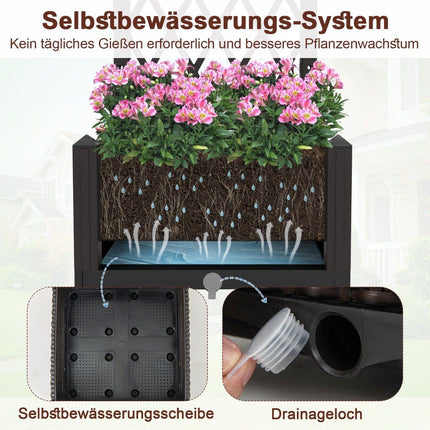 Planter Box with Trellis, Self-Watering, 40x40x122 cm, Brown