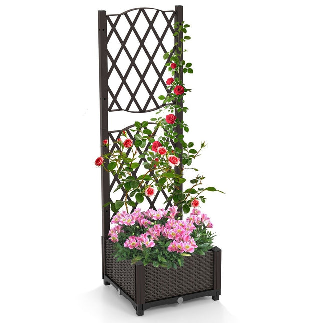 Cutie de jardiniera cu spalier, cu udare automata, 40x40x122 cm, maro