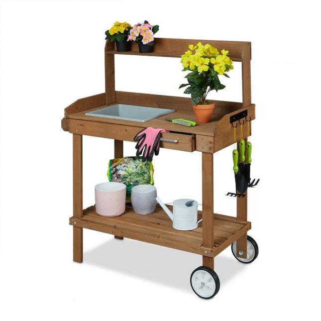 Masa de jardiniera maro cu roti