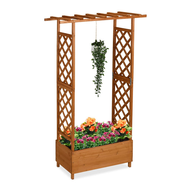 Jardinieră cu spalier și baldachin - lemn de brad, utilizare pe balcon