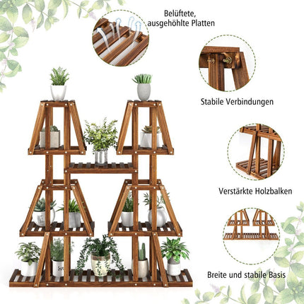 Raft pentru plante scari din lemn pentru plante raft trapez pentru flori banc pentru flori suport plante 113 x 27 x 114 cm maro
