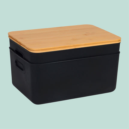 Set cutii de depozitare din plastic cu capac din bambus, stivuibile