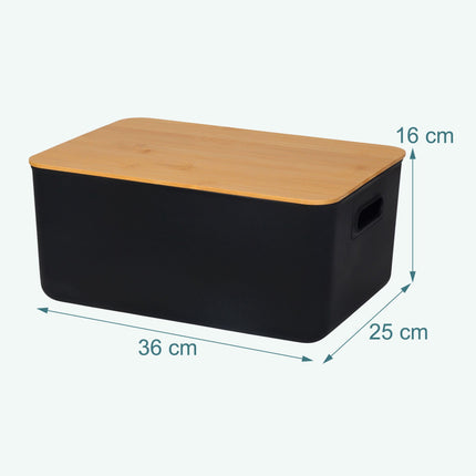 Set cutii de depozitare din plastic cu capac din bambus, stivuibile