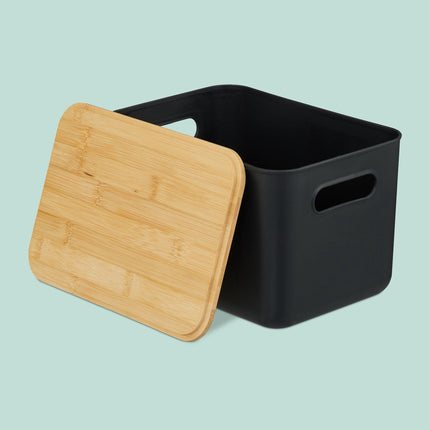 Set cutii de depozitare din plastic cu capac din bambus, stivuibile