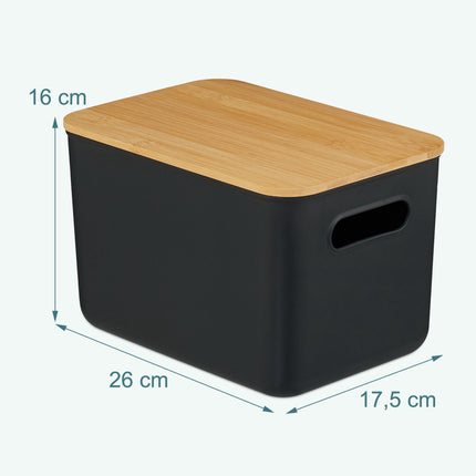 Set cutii de depozitare din plastic cu capac din bambus, stivuibile