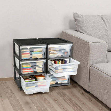 Plastic Storage Drawer Organizer, 2-Pack, 6 Drawers