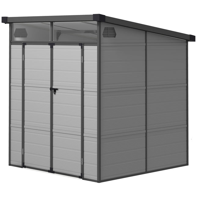 Magazin pentru scule din plastic 3,24m³ 190x191x215cm Magazin pentru scule cu acoperiș încuiat, ușă cu blocare, șopron de grădină rezistent la intemperii, dulap de grădină în aer liber pentru curte, zonă exterioară, gri deschis