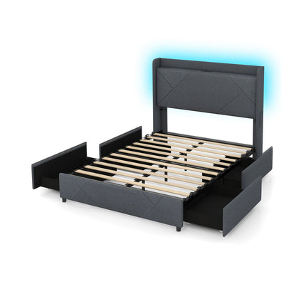 Pat platformă cu lumini LED, stație de încărcare, gri, 200x160 cm