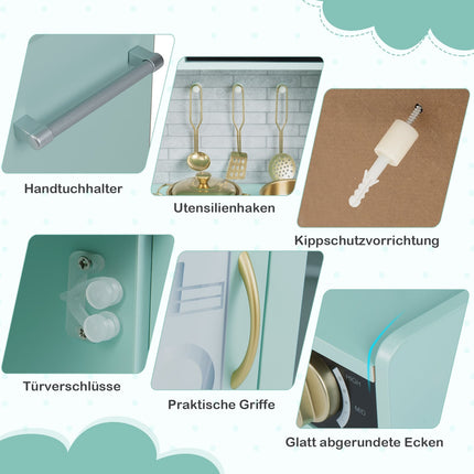 Set de bucătărie de jucărie cu tablă, chiuvetă și cuptor – Verde