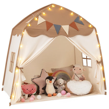 Playhouse Cort pentru copii de interior cu steaguri și luminițe Princess Play Cort Cafea