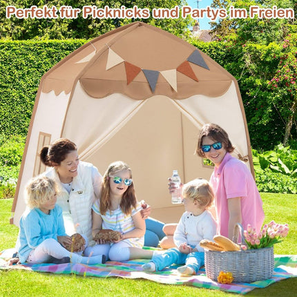 Playhouse Cort pentru copii de interior cu steaguri și luminițe Princess Play Cort Cafea