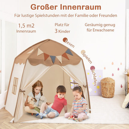 Playhouse Cort pentru copii de interior cu steaguri și luminițe Princess Play Cort Cafea