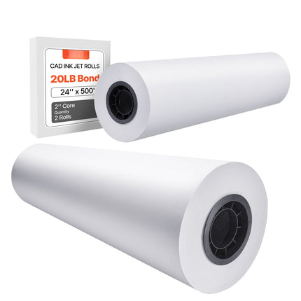 Plotter Paper Rolls, 24 in x 500 ft, 2 Pack, 3 in Core