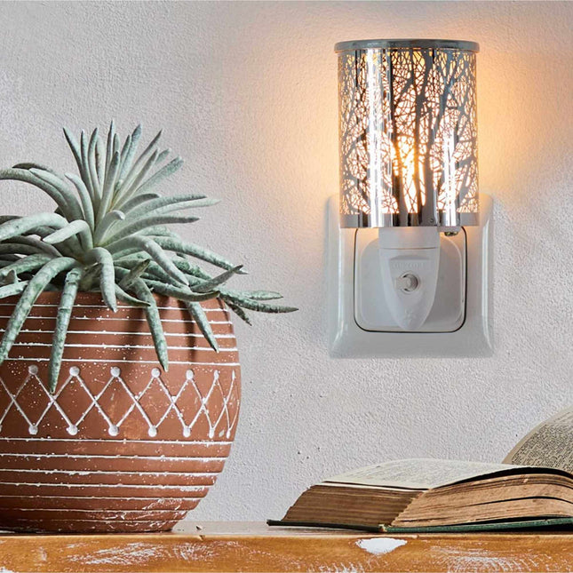 Lampă de parfum cu priză și lumină de noapte, design cu copac de fier