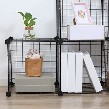 Raft cu priză, sistem de rafturi cu 6 compartimente, raft cub DIY din plasă de sârmă, poliță treptă pentru living, dormitor, negru, 109 x 37 x 109 cm Aosom