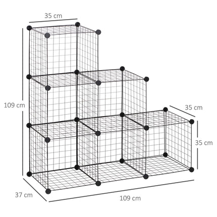 Raft cu priză, sistem de rafturi cu 6 compartimente, raft cub DIY din plasă de sârmă, poliță treptă pentru living, dormitor, negru, 109 x 37 x 109 cm Aosom