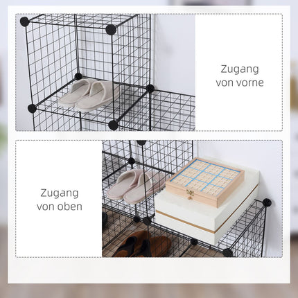 Raft cu priză, sistem de rafturi cu 6 compartimente, raft cub DIY din plasă de sârmă, poliță treptă pentru living, dormitor, negru, 109 x 37 x 109 cm Aosom