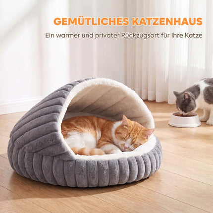 Plush Cat Cave Bed with Removable Cushion and Non-Slip Base, Grey, Washable